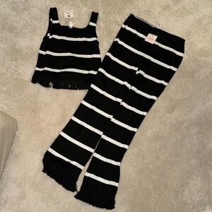 Girls black and white fringe 2 piece set